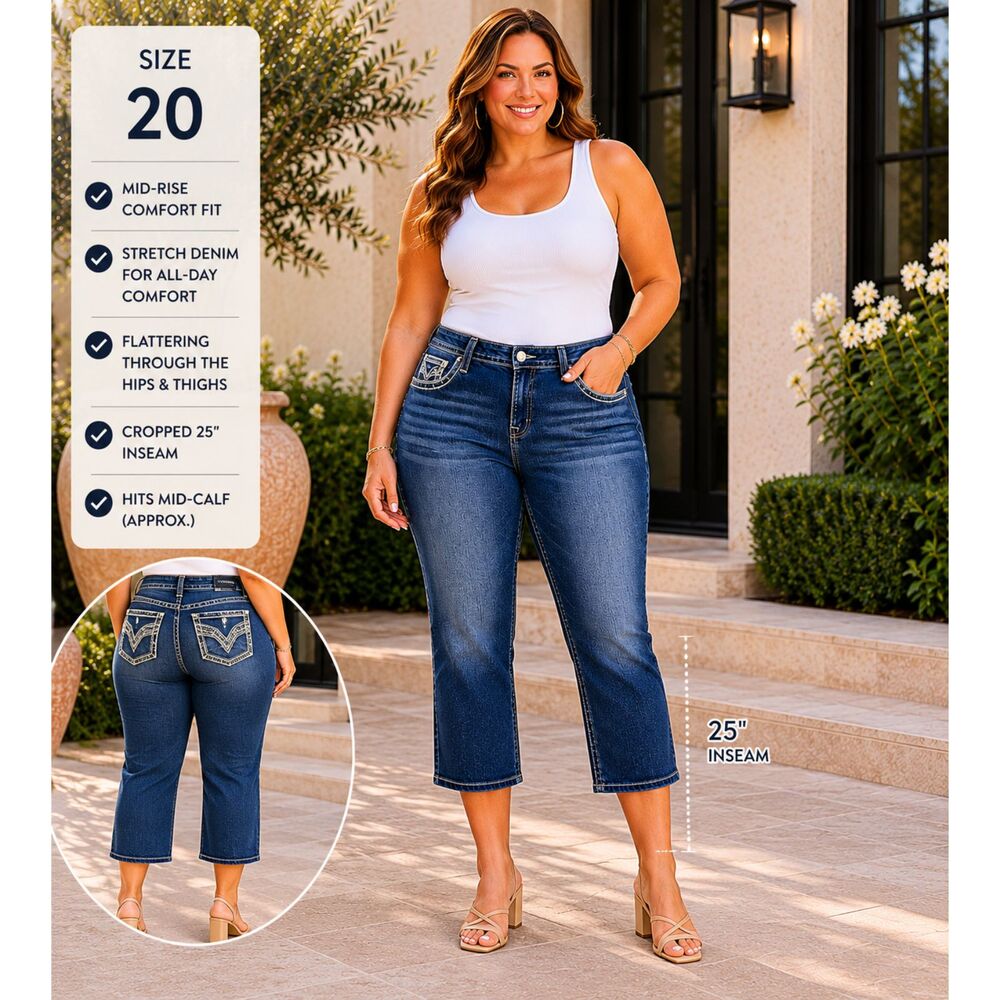 Vigoss Heritage Fit Cropped Jeans Size 20 | Embroidered Pocket Denim Capris